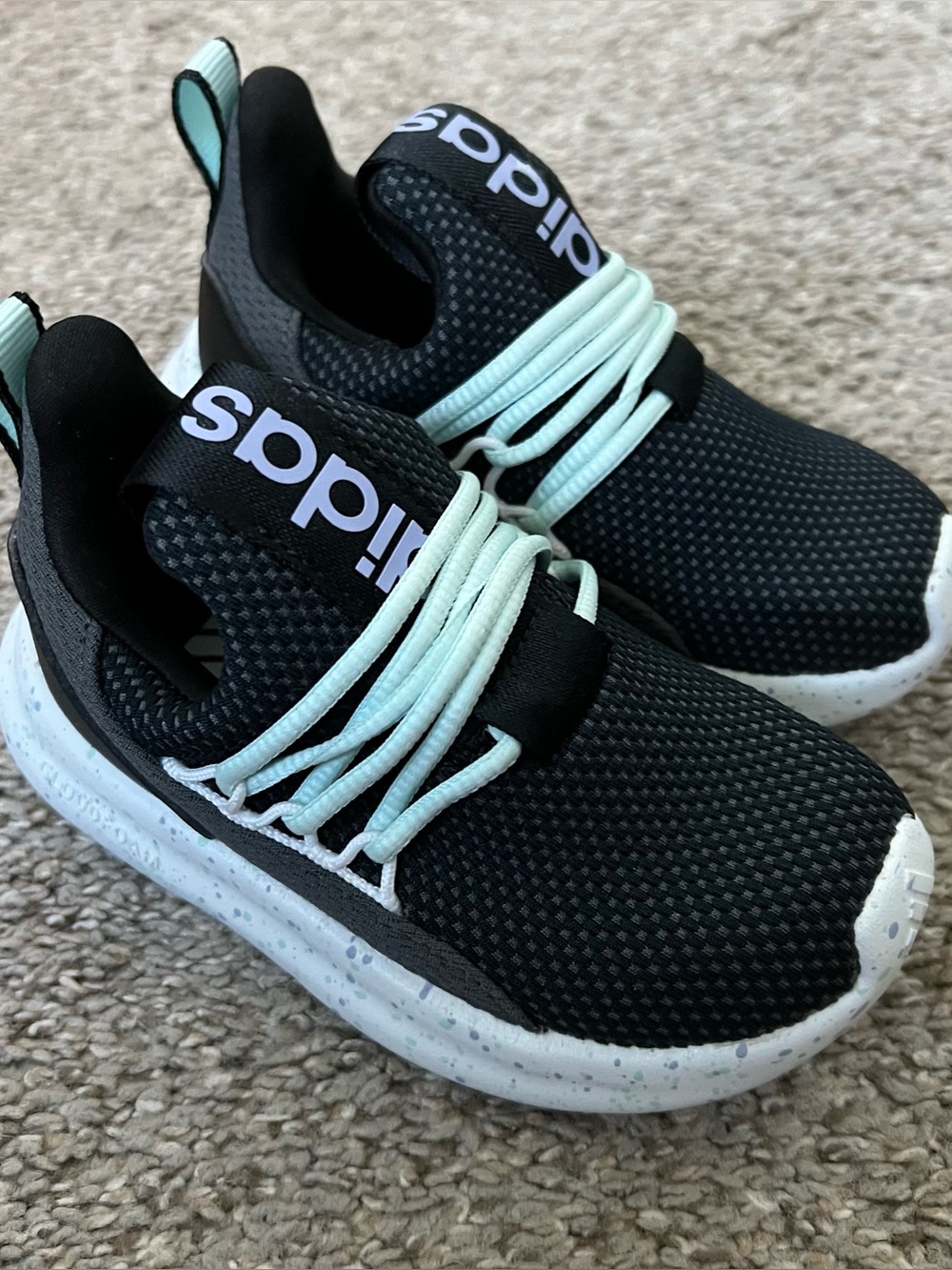 Adidas Toddler Black & Mint Slip-On Athletic Sneakers Size 8